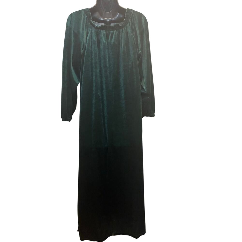 Vintage BLAIR Women's Velvet Emerald Green Maxi Nightgown Dress Off Shoulder M/L - Picture 2 of 10